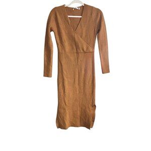B Y Knit Sweater Wrap Dress Small Gold Midi Classic Chic Minimalist City Classic